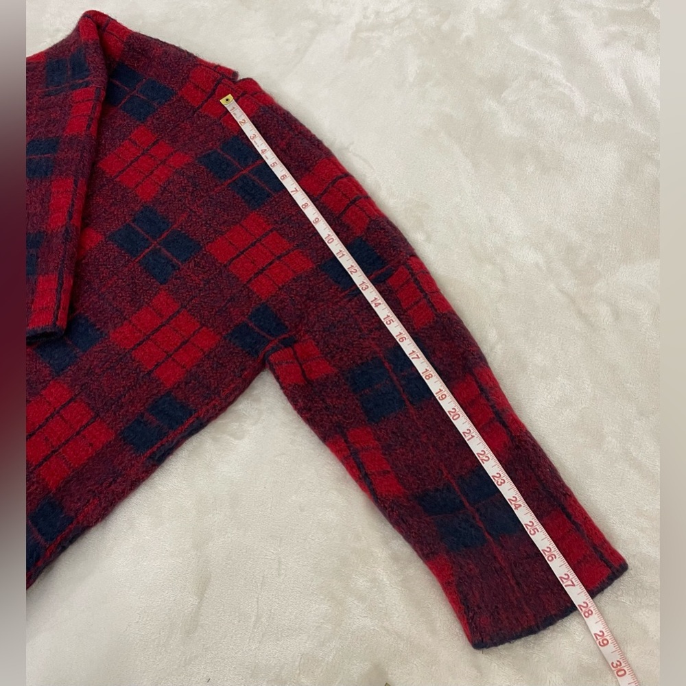 Gemelli Red & Black Plaid Cardigan Coat. Made in Italy. So Soft & Warm! Size L - Picture 11 of 13